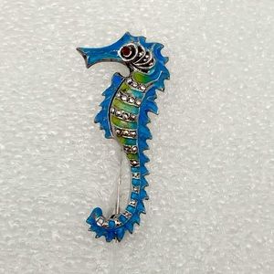 Vintage Sterling Silver (925) and Enamel Seahorse Brooch
